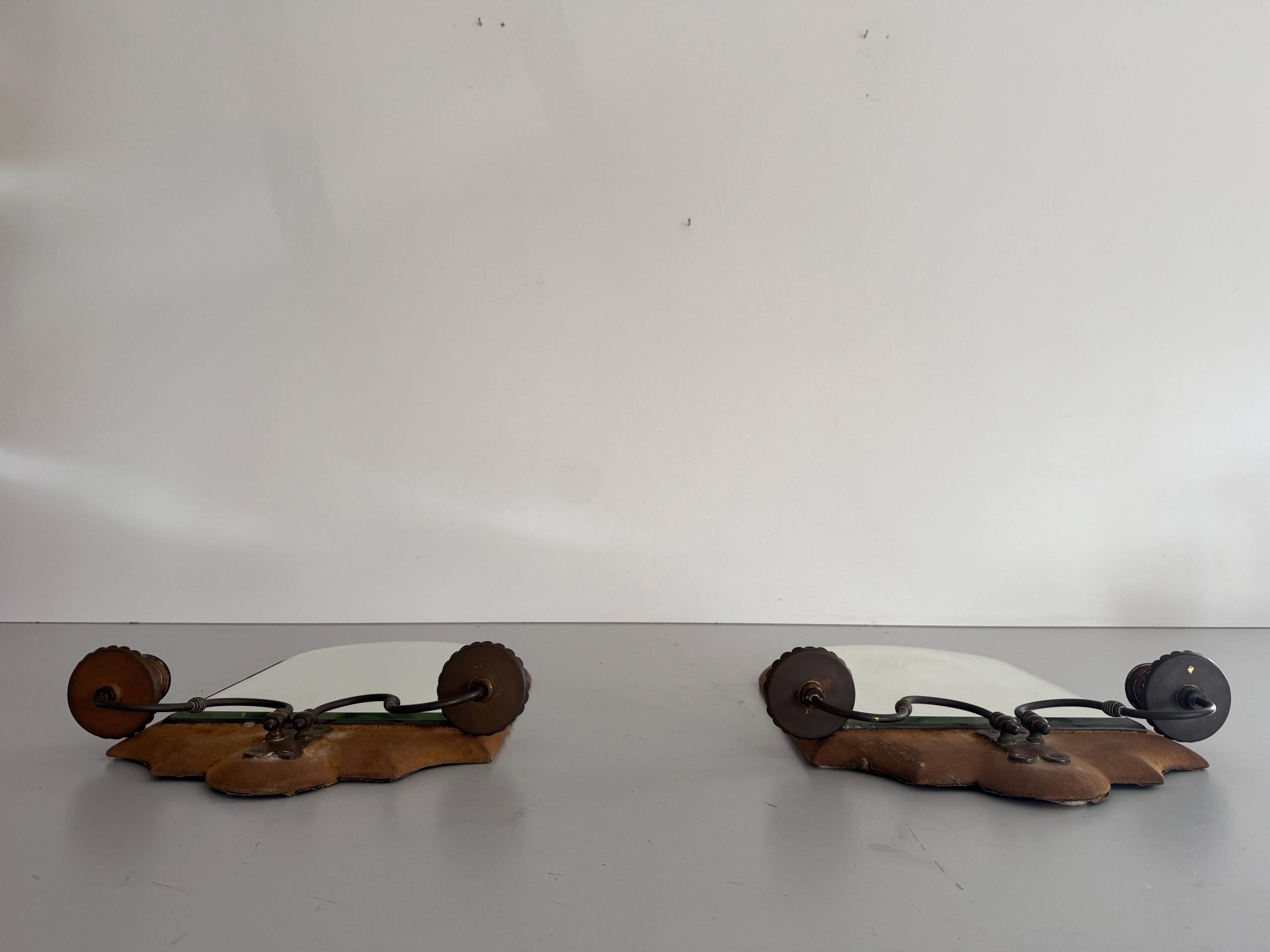 Pair of brass double-headed candlesticks with mirrors, 1940s, Italy