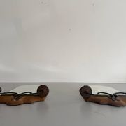 Pair of brass double-headed candlesticks with mirrors, 1940s, Italy