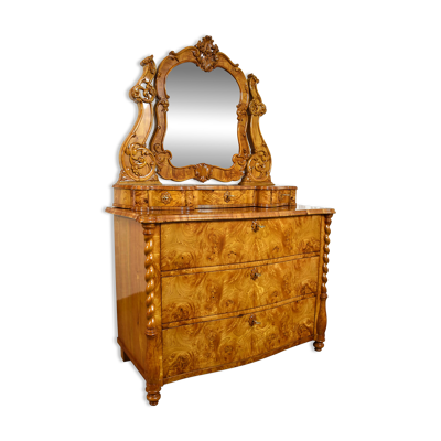 Commode coiffeuse Louis-Philippe en loupe d'orme et frêne - env. 1840-1860