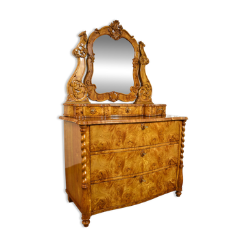 Commode coiffeuse Louis-Philippe en loupe d'orme et frêne - env. 1840-1860