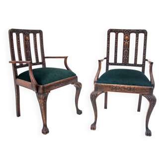 A set of Chippendalle-style armchairs, circa 1900. After renovation.