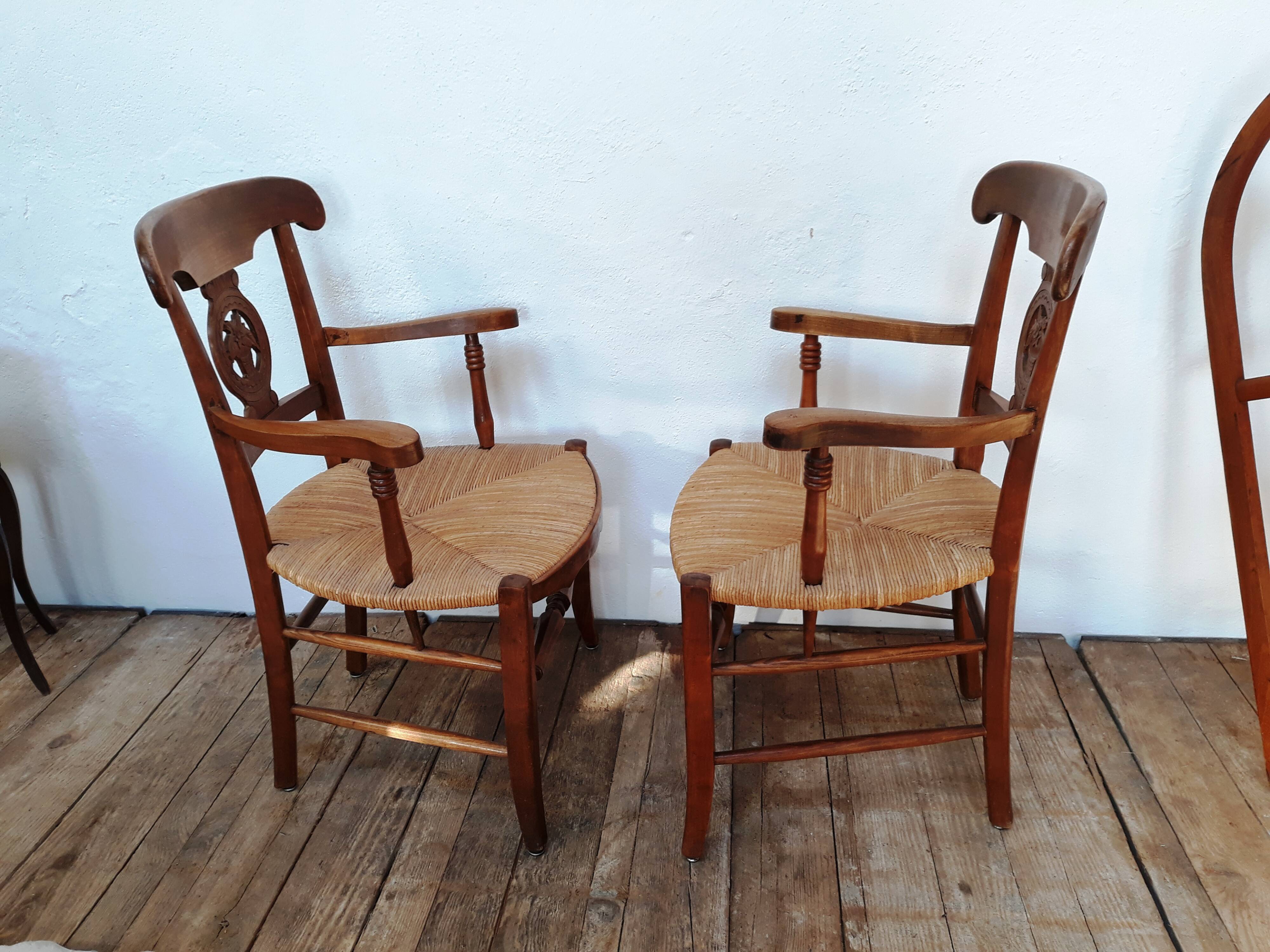 Pair of armchairs paillé and wood style Directoire