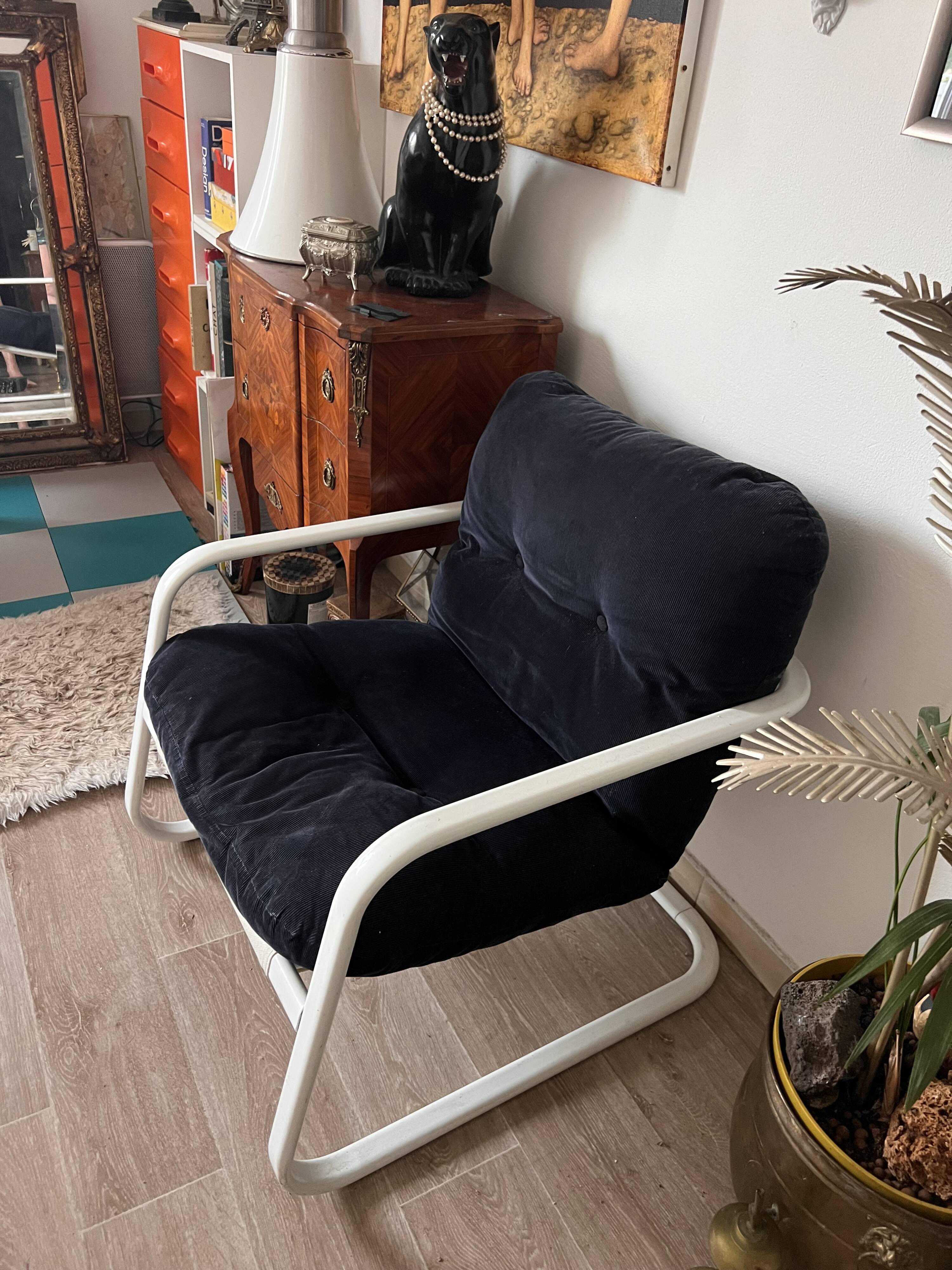 Fauteuil IKEA vintage velours et tube