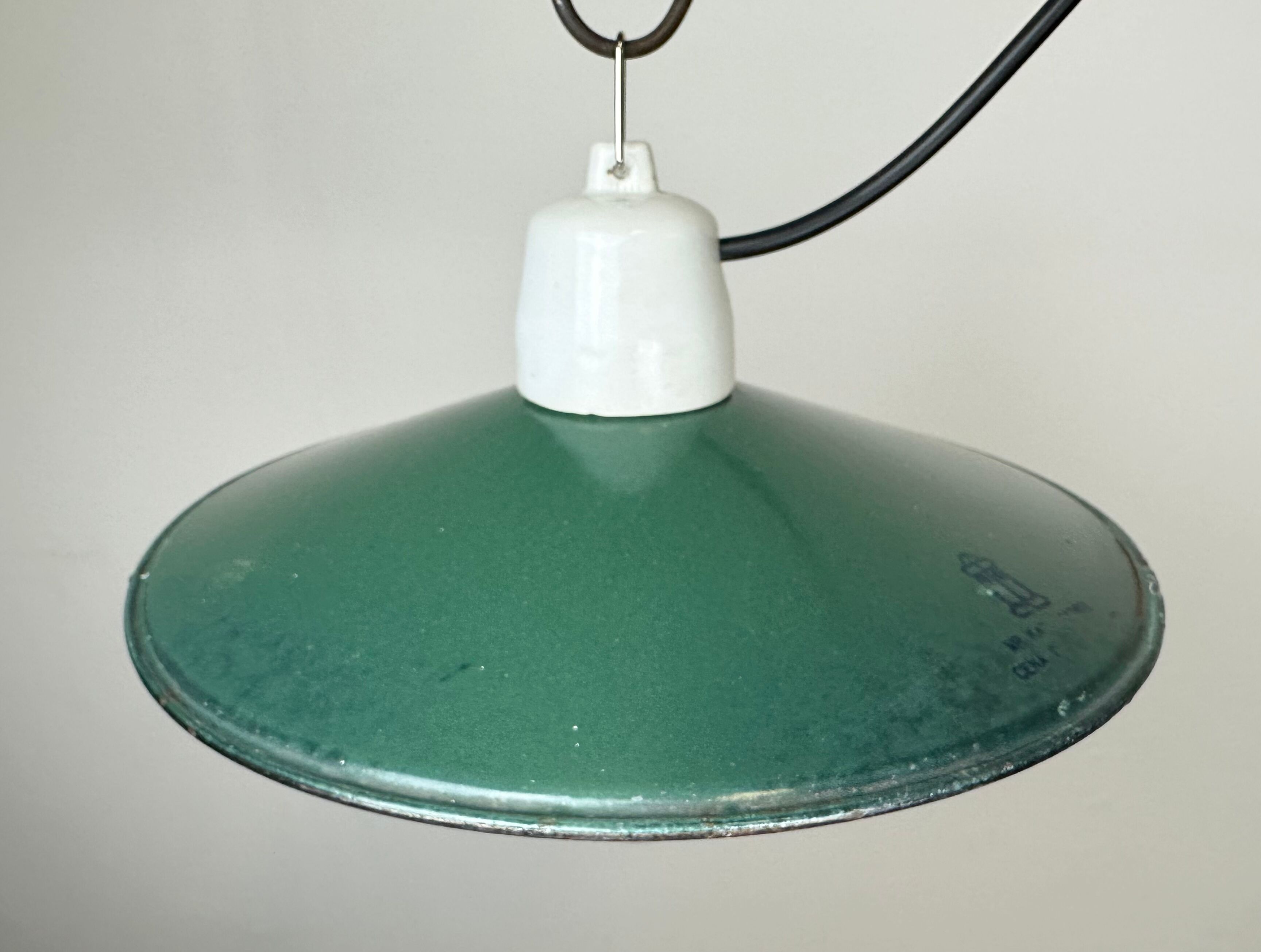 Industrial green enamel pendant light, 1970s