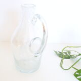 Bubbled glass pitcher with ice tank, handcrafted, French vintag manufacturing