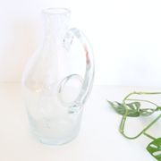 Bubbled glass pitcher with ice tank, handcrafted, French vintag manufacturing