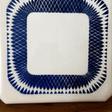 Vintage old trivet Badonviller blue graphic pattern