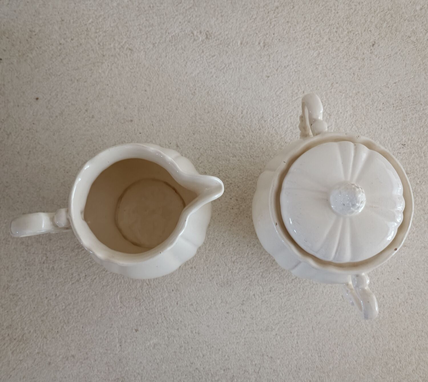 Teapot, sugar bowl and ivory milk jar from Sarreguemines