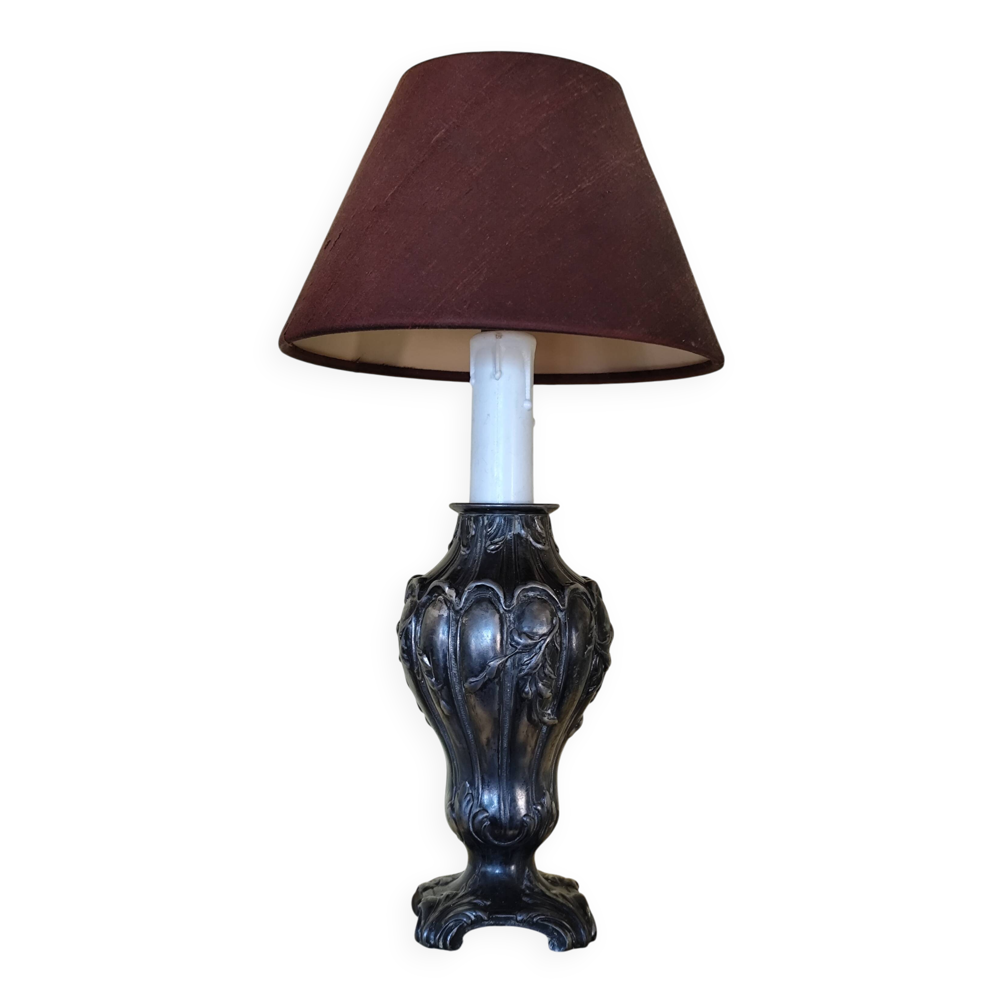 Pied de lampe art nouveau en étain - fausse bougie