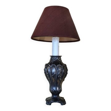 Pied de lampe art nouveau en étain - fausse bougie