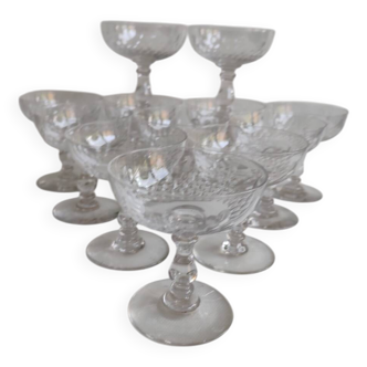12 Baccarat crystal champagne glasses, circa 1920