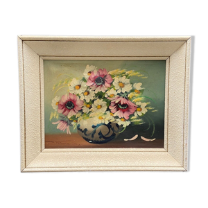 Huile sur toile signe bouquet de