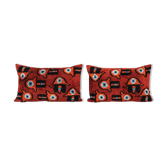 Handmade red evil eye silk ikat velvet pillows