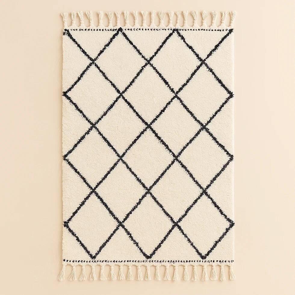 Carpet beni ourain cream with black diamonds wool