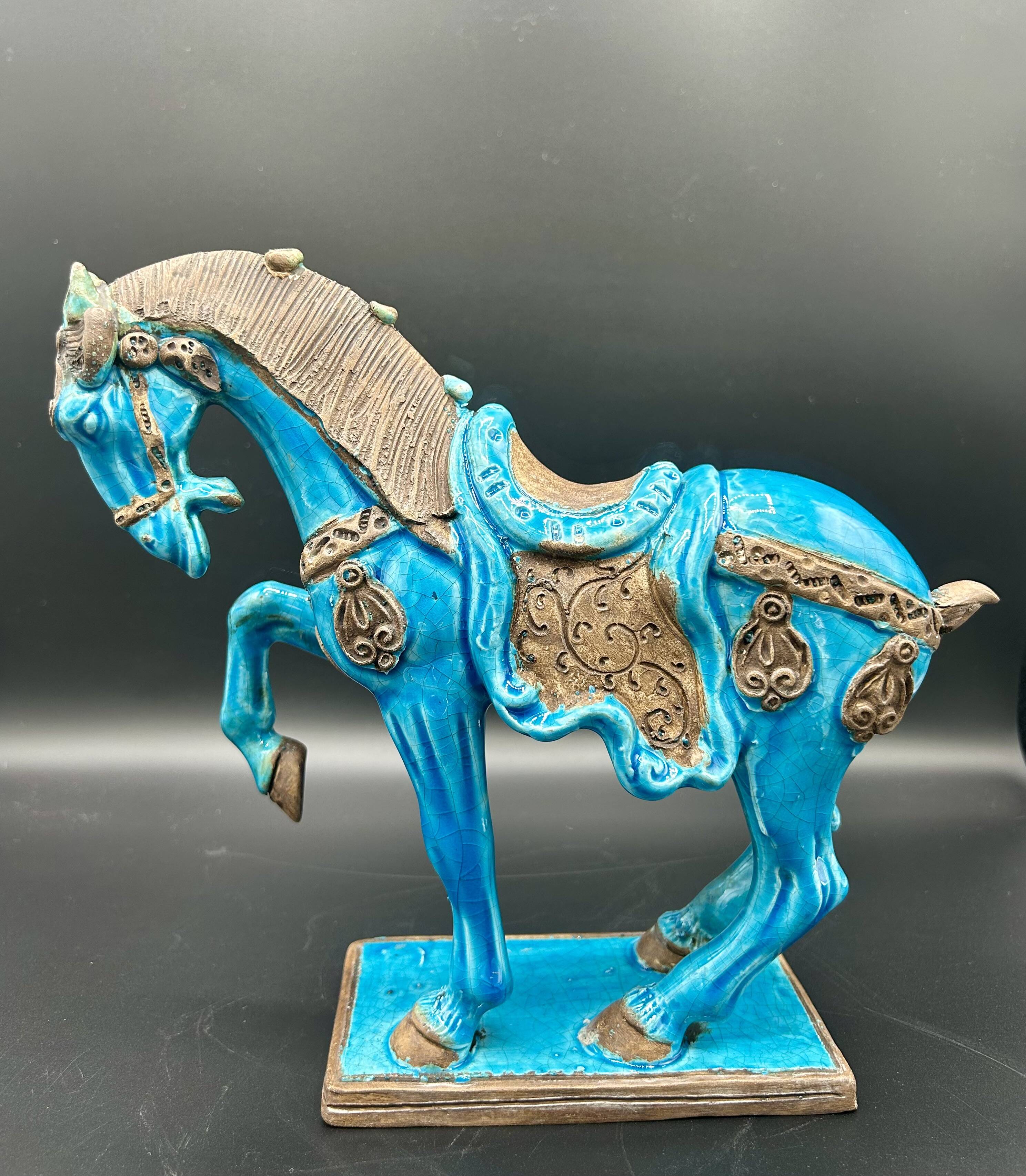 Cheval en céramique émaillée craquelée vintage