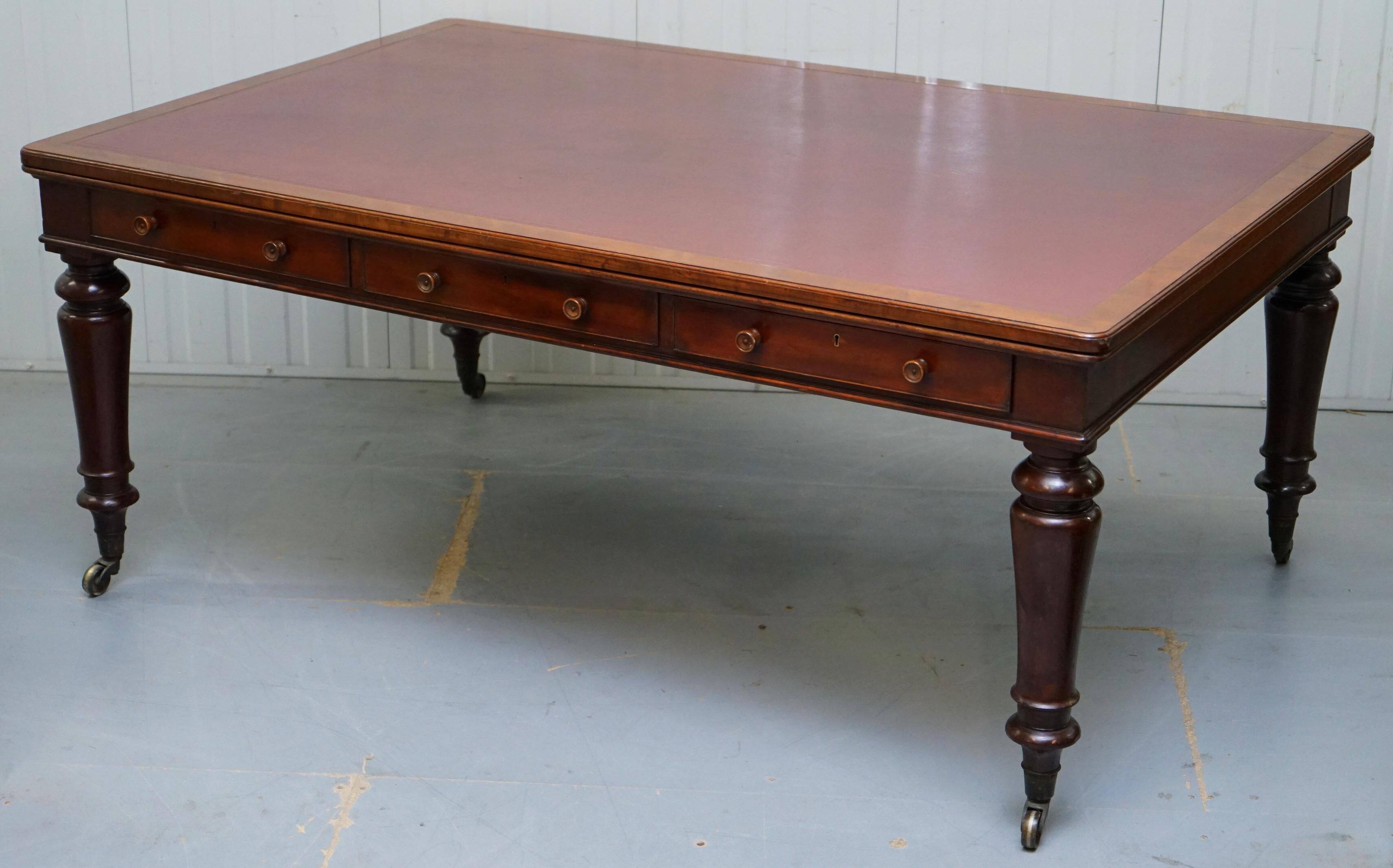 Rare double-sided desk in hardwood by Holland and Sons, Victorian era.