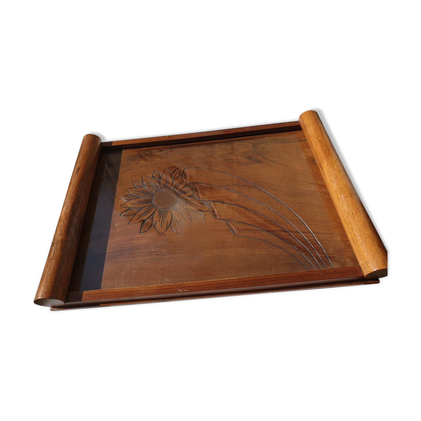 Wood and vintage glass tray