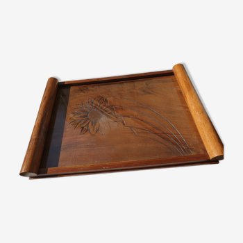 Wood and vintage glass tray