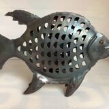 Large metal fish-shaped candle holder