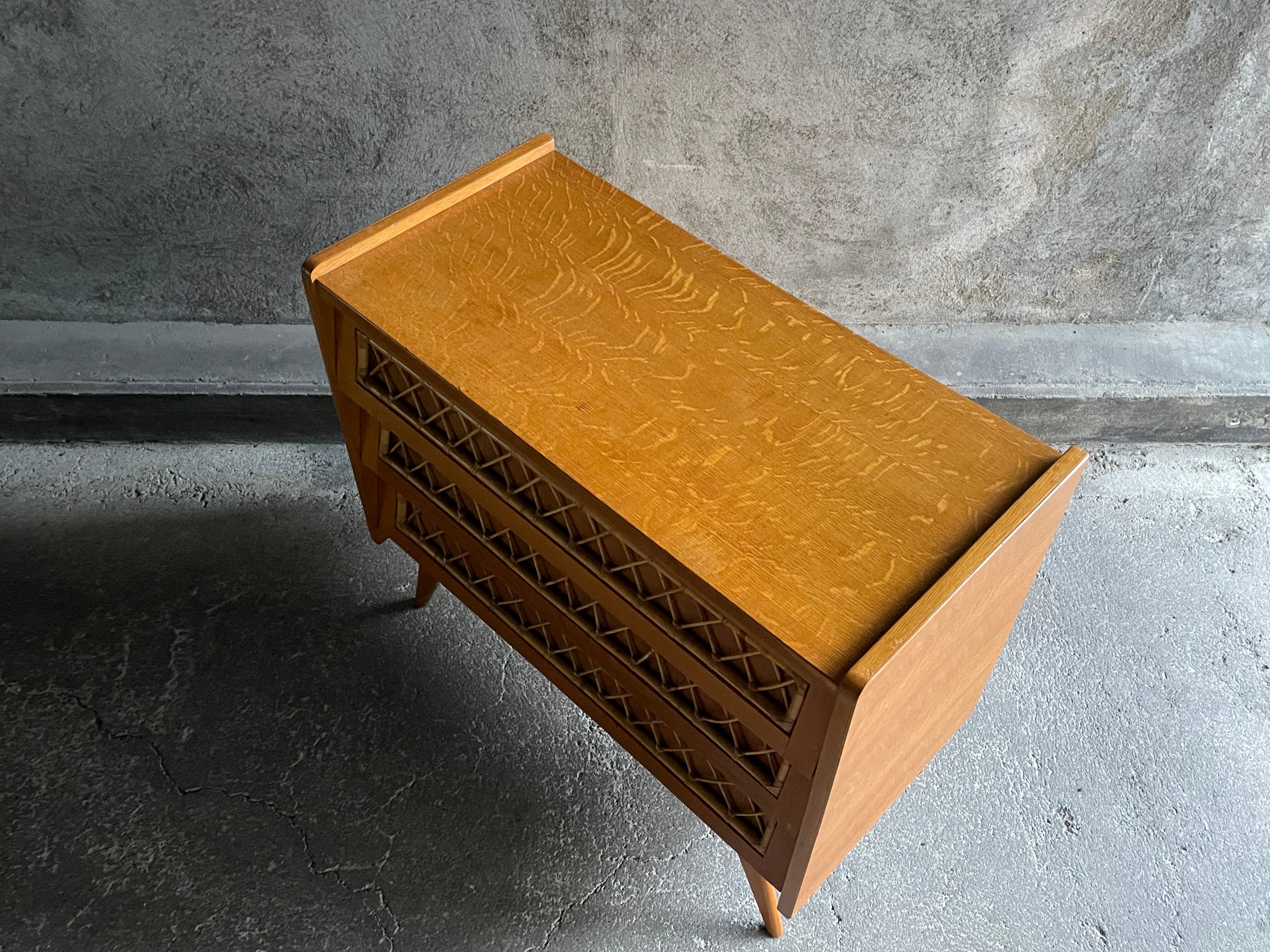 3-drawer chest of drawers with rattan decorations, France 1970s