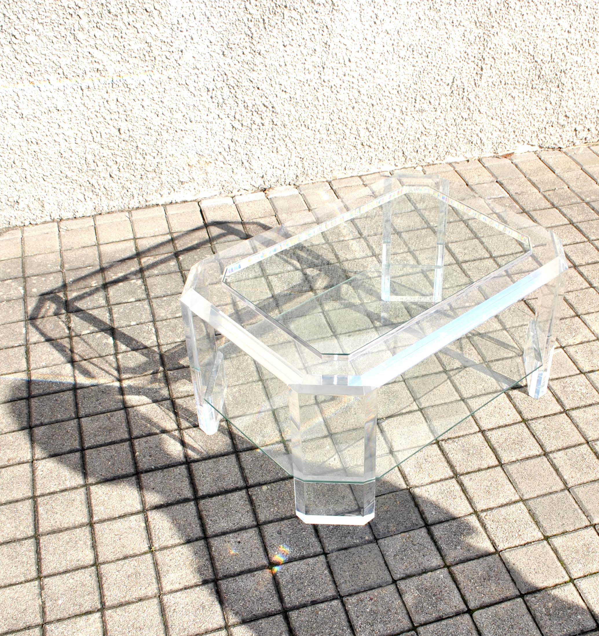 Coffee table DESIGN Modernist glass and transparent plexiglass Lucite DAVID LANGE 75x50