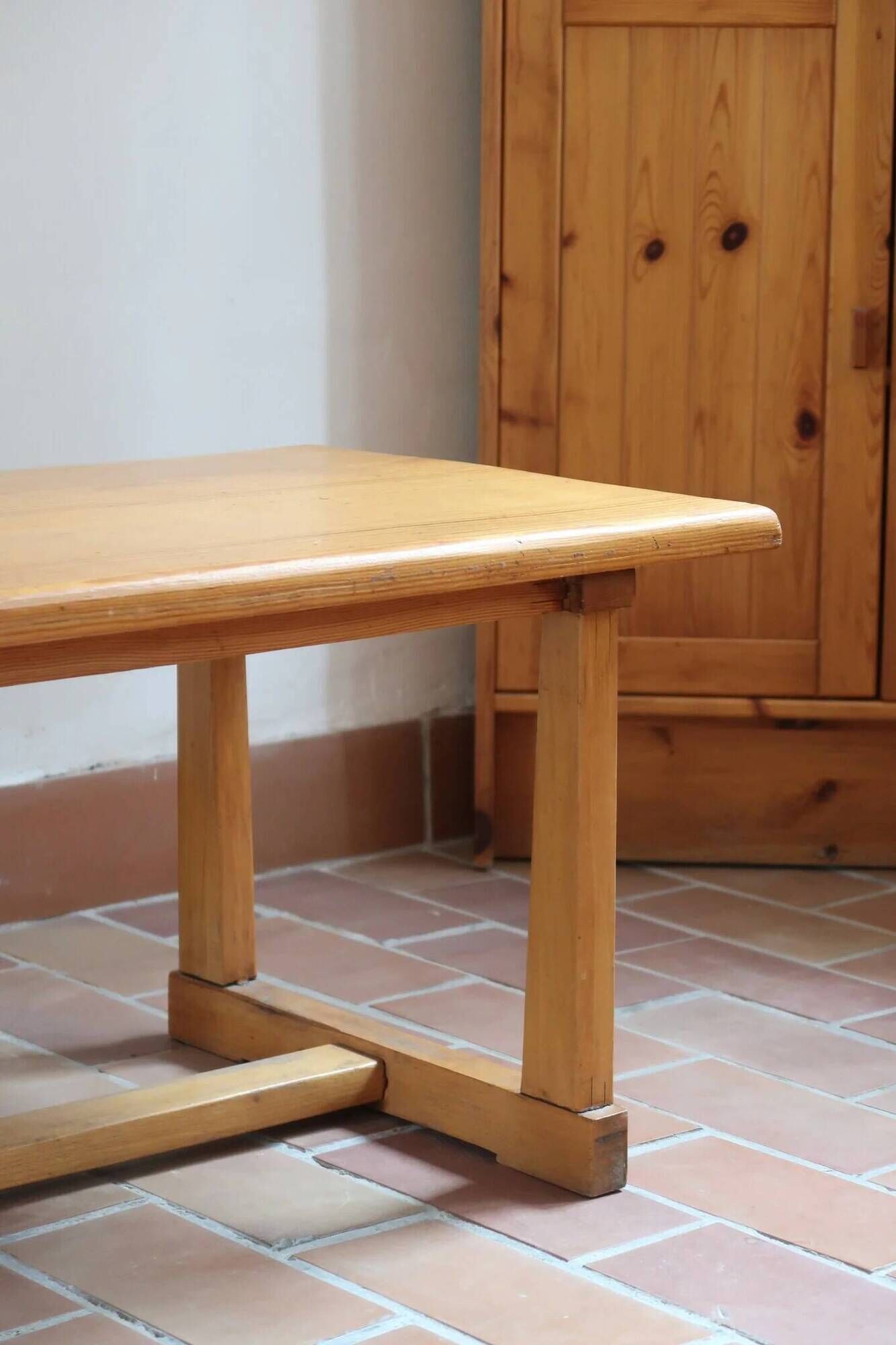 Rustic patinated solid pine coffee table.
