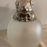 Decanting carafe or frosted glass water broc with silver metal ram head 1970