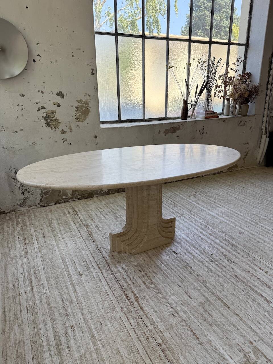 Travertine dining table 1970 Italy Tobia Scarpa