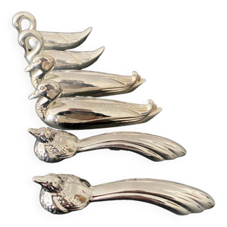 6 various animal shaped knife holders in silver metal