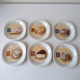 Limoges porcelain cheese service with drawing of regional cheeses and coats of arms 1 tray and 6 plates