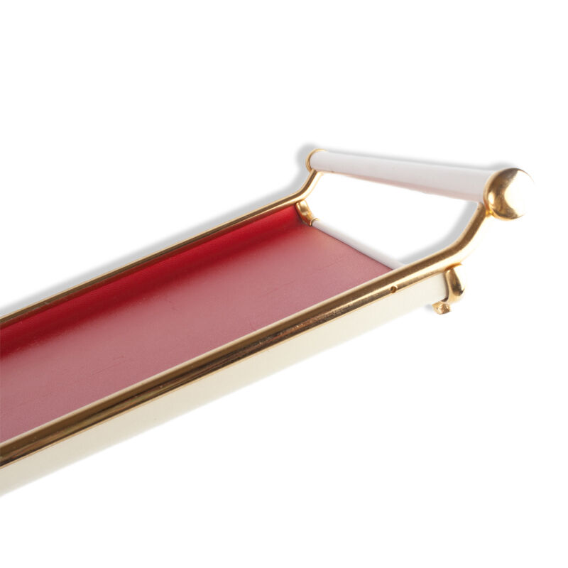 Vintage red gold and white skai serving tray