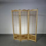 Room divider, French blonde beech louvered screen, 1960s, width 155 cm, height 185 cm
