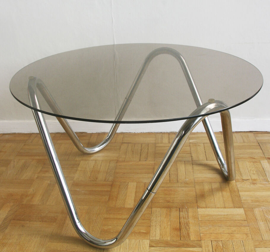 Table basse à pied serpent chromé des années 70