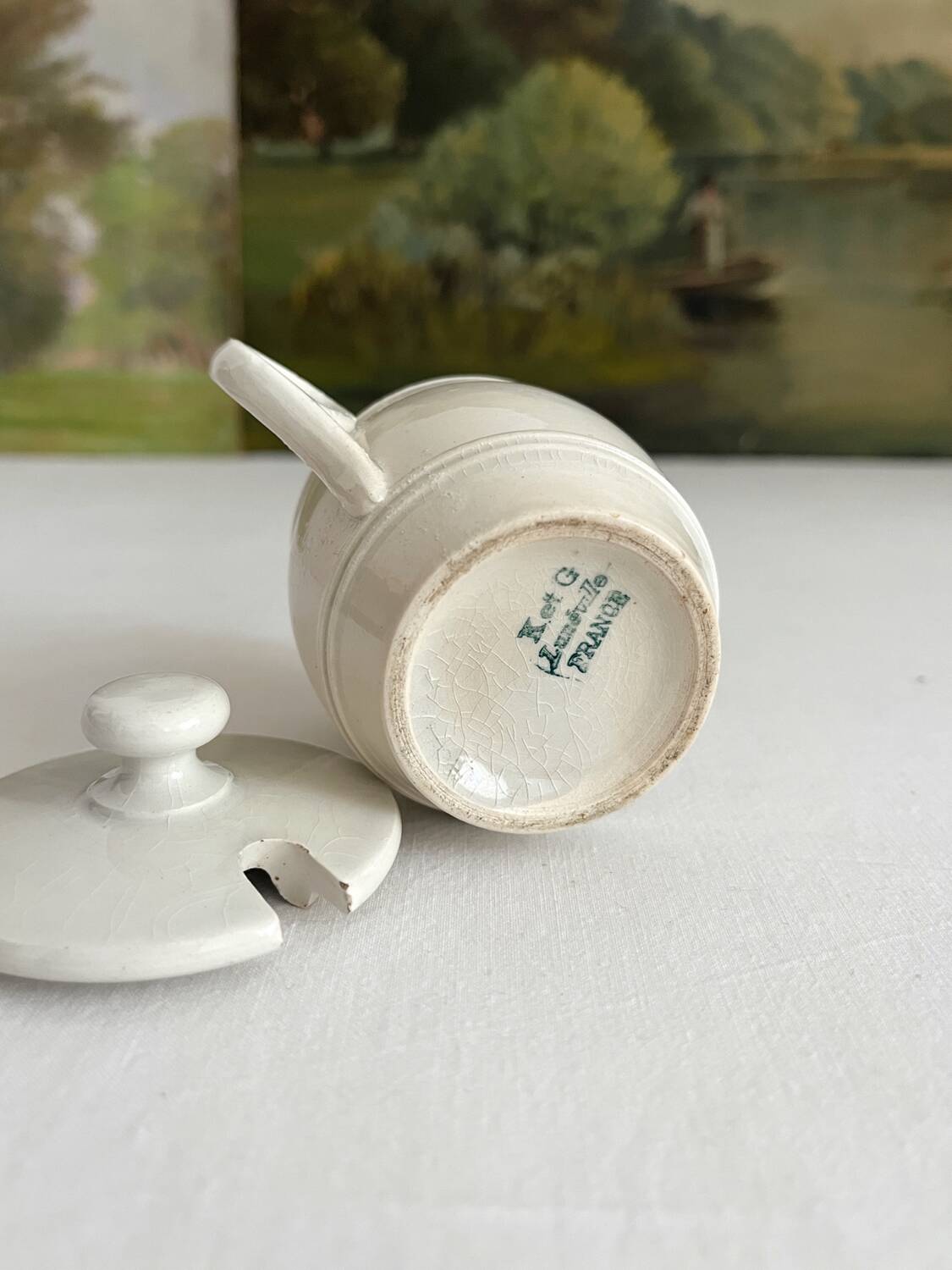 Antique ironstone mustard pot KG Lunéville