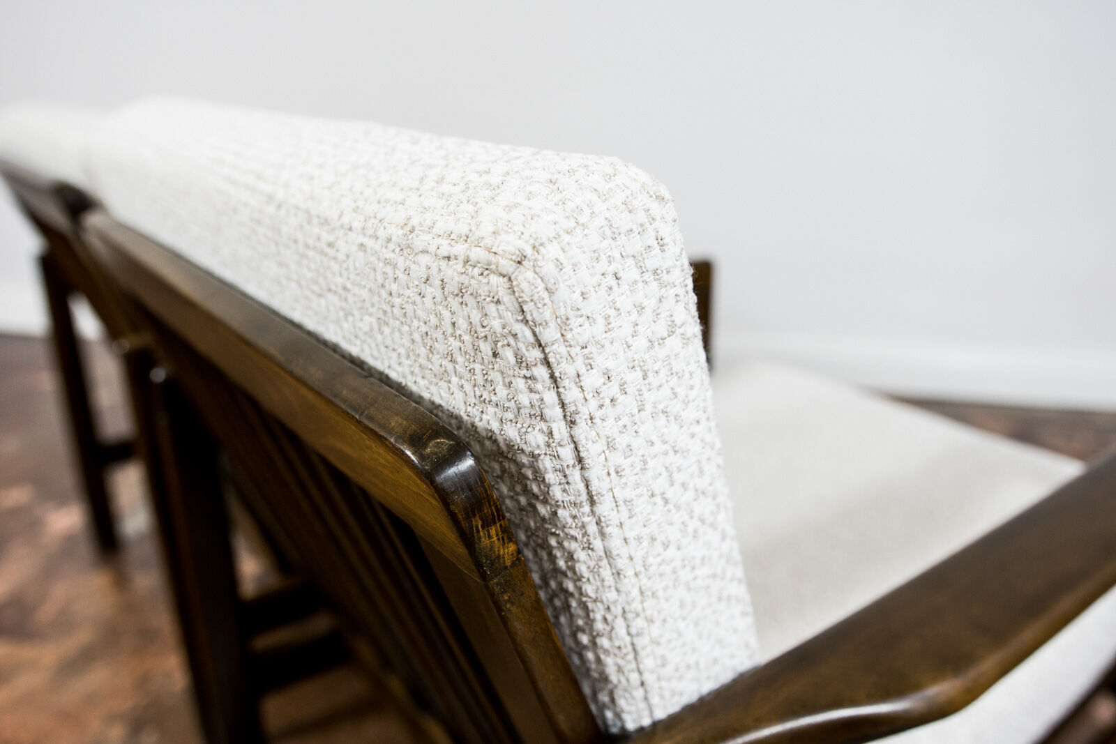 Pair of Restored White Grey B-7522 armchairs by Zenon Bączyk, 1960’s