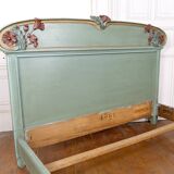 Art Nouveau bed in carved and painted wood, Poppies, Circa 1900
