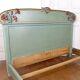 Art Nouveau bed in carved and painted wood, Poppies, Circa 1900