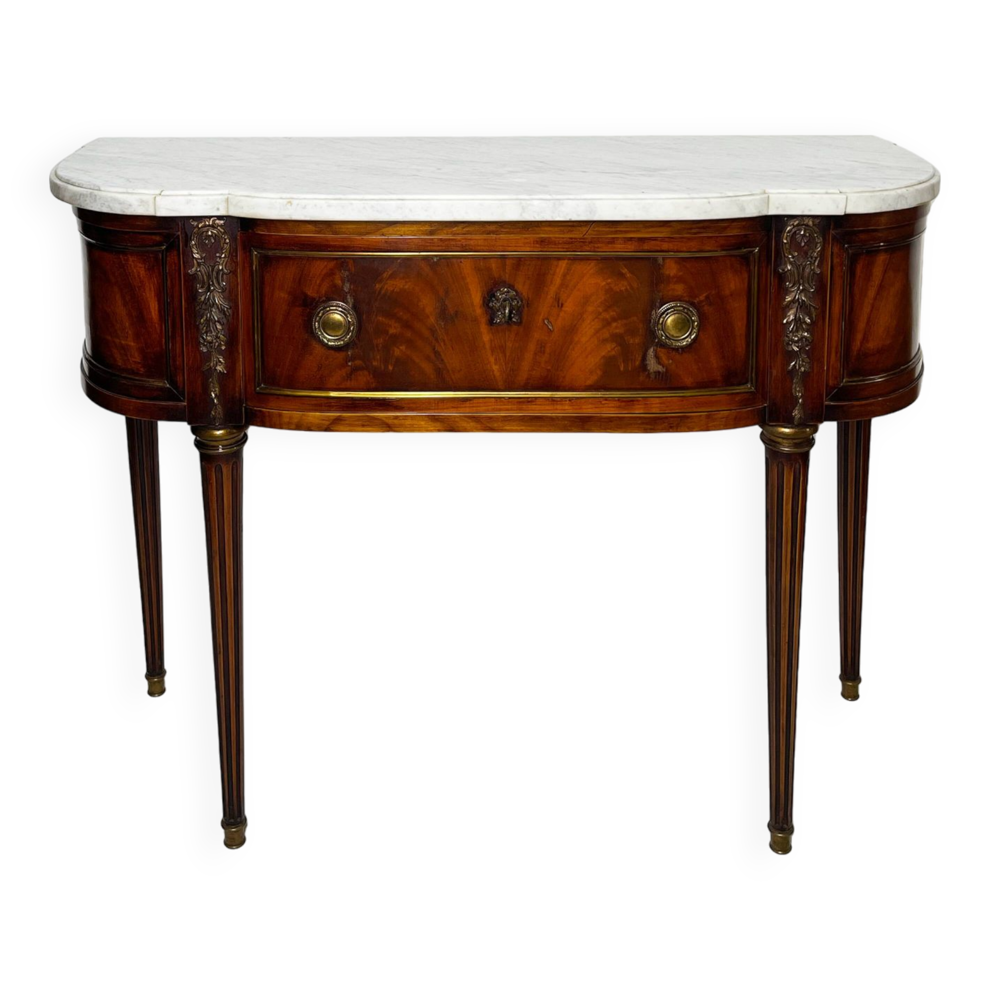 Console française Louis XVI en acajou à plumes, 19ème siècle