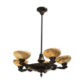 Lustre décoratif du début des années 1900, en bronze et albâtre, Jugend suédois.