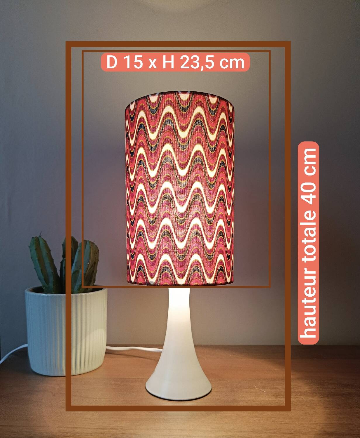 Vintage table lamp with psychedelic printed shade