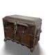 Antique 18th century Gothic chest in carved wood and leather
