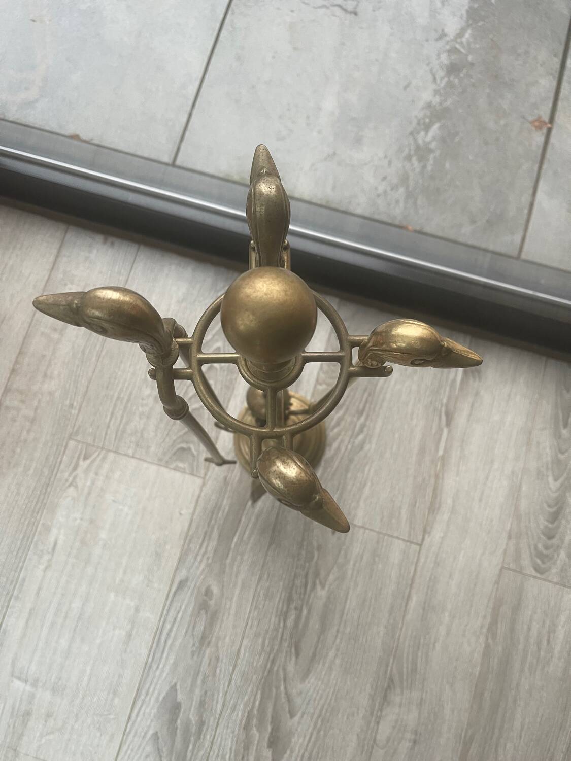 Brass fireplace tool set