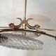Golden chandelier fish pattern in brass 4 branches with tulips chiseled in glass 1950