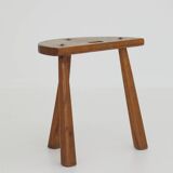 2 tabourets tripodes demi-lune en bois massif vintage Circa 1950