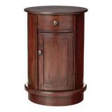 Vintage Cherry Round Side Table with Storage Drawer & Door