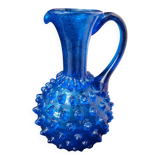 Cobalt blue vase pitcher Empolie in bubbled glass with dots.