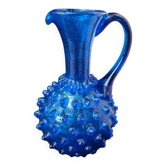 Vase pichet  blue cobalt Empolie en verre bullé à picots
