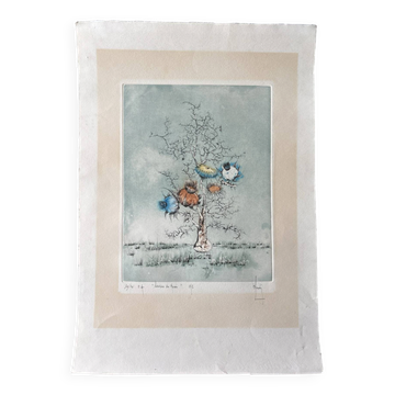 Original Engraving Bernard Louedin 1978 "Thistles of the Marsh" Signed Numbered