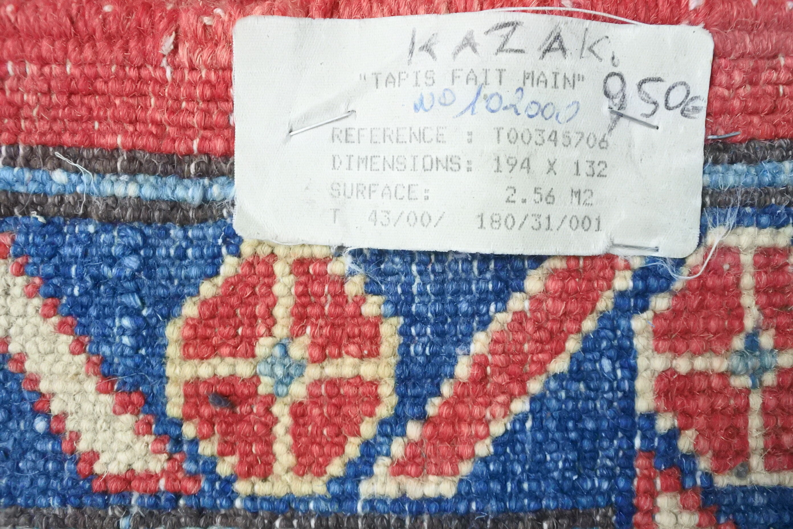 Hand-knotted Kazak rug 194x132cm