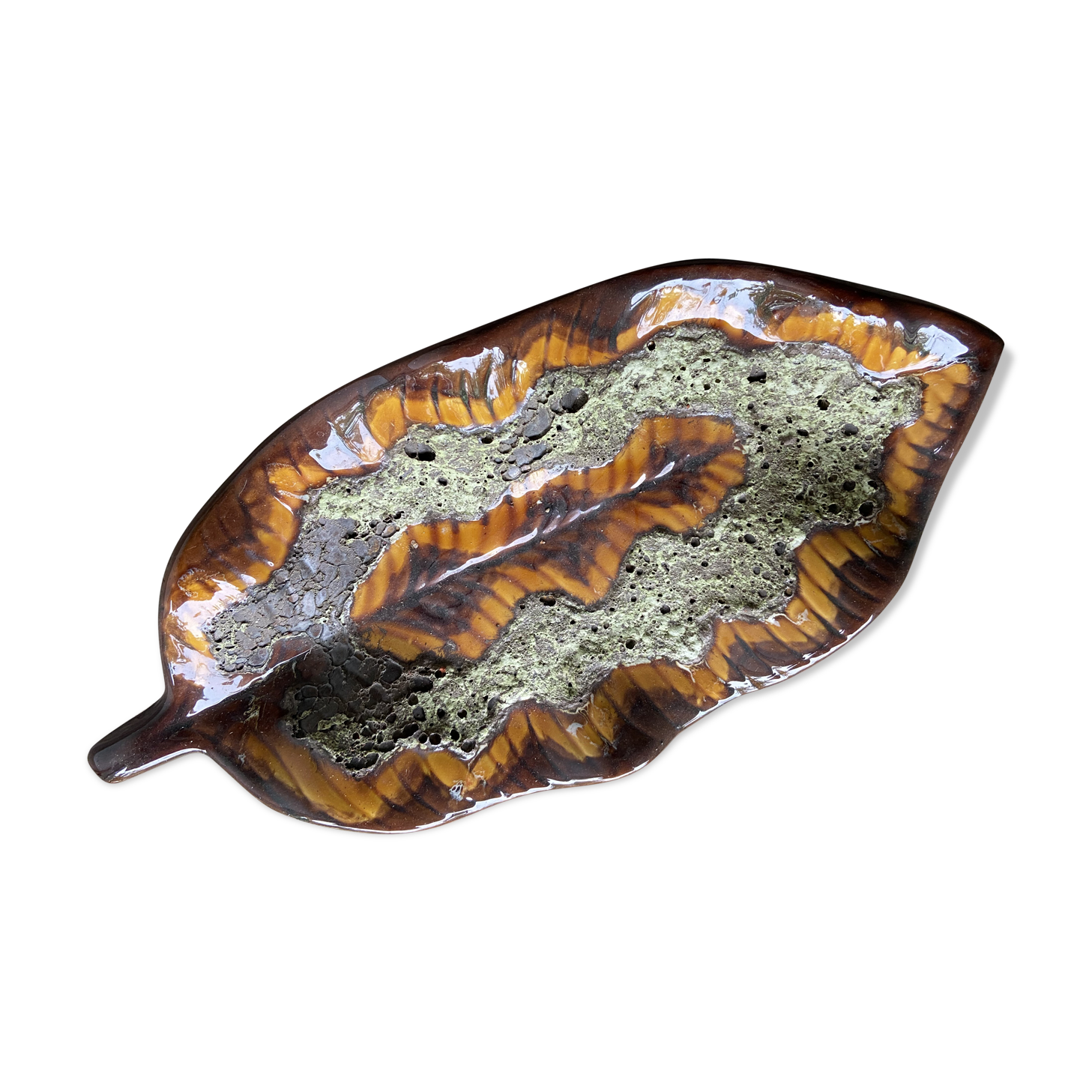 Large orange leaf dish in the vintage 1970s